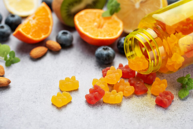 Chewable gummy vitamins and fruits